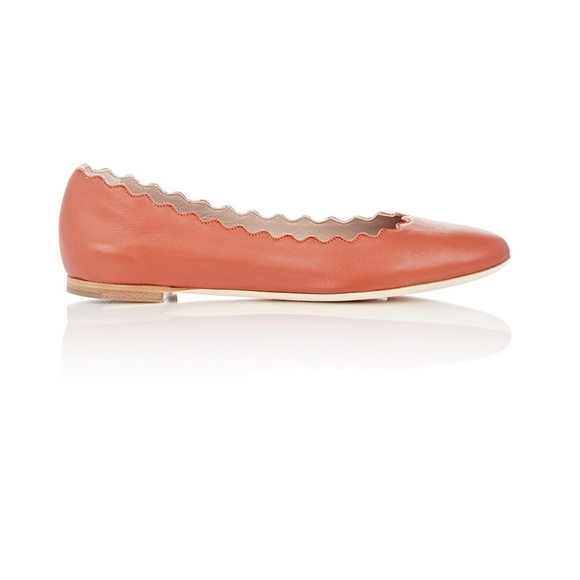 CHLOE Lauren Scalloped Flats Coral Size 36.5